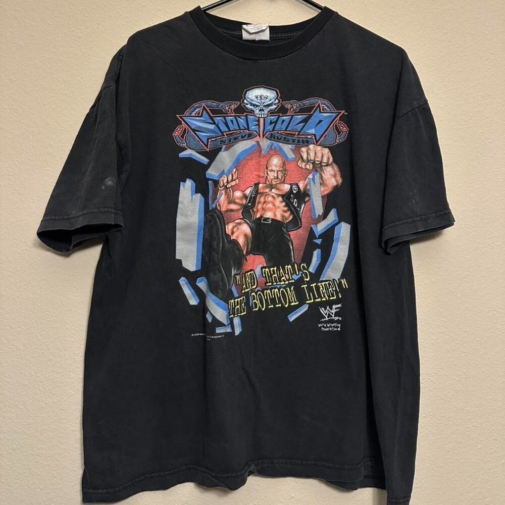Vintage 2000 Stone Cold Steve Austin “And That’s The Bottom Line” Black WWF Tee